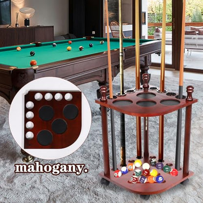 Pool Stick Holder Floor Stand, Freestanding Pool Cue Rack Hold up to 8 Cues Sticks Pool Cue Storage Rack Billiards Stick Holder Pool Cue Rack Corner for Game Room Pool Table Accessories