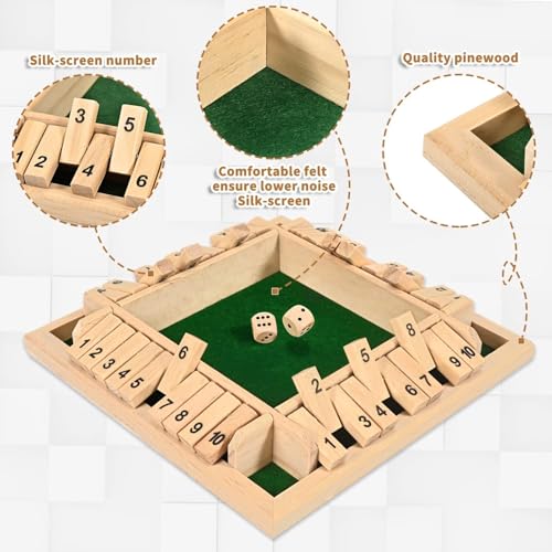 Shut The Box Game 2-4 Players Classic Dice Board Game 10 Numbers Table Math Games Traditional Wooden Family Game for Night Pub Bar Classroom Travel Improves Mathematical Skills (Green) - color: Wood, size: 10.2