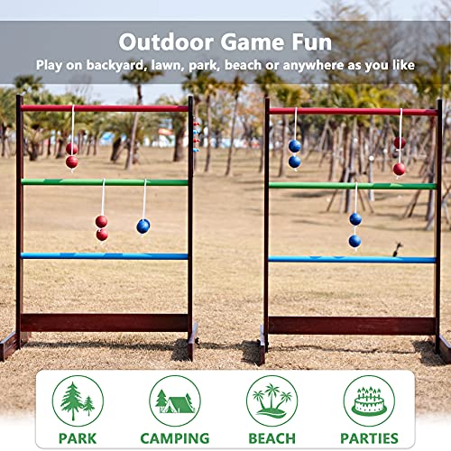 SpeedArmis Vintage Ladder Toss Game Set, 48In Rubber Wooden Ladder Ball Golf Lawn Game with 6 Bolo Balls & Carrying Case - Outdoor Backyard Game for Teens Adults Family