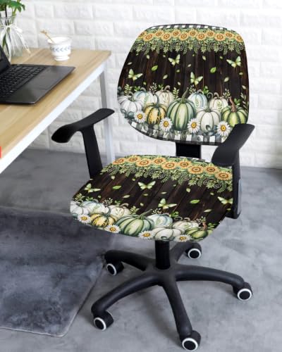 Savannan Office Chair Cover, Botanical Pumpkin Plant Flower Protective Stretch Elastic Universal Cover for Desk Task Chair,Computer Rotating Chair 1 Pcs Black White Plaid and Yellow
