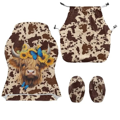 Suobstales Highland Cattle Butterfly Sunflower Pattern Gaming Chair Covers with Armrest Covers Office Desk Chair Cover Computer Chair Cover Stretch Gamer Chair Slipcovers Cat Scratch Proof - color: Highland Cattle Butterfly Sunflower