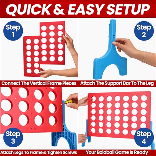 Bolaball Extra Large Giant 4 in a Row Outdoor Board Game | Giant Family Fun Lawn & Yard Games | Jumbo Outside Game for Adults & Family | Backyard Carnival Holiday Picnic Party Big Patio Games
