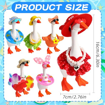 Desk Goose Key Holder 7 Inch Mini Figurine with 6 Set Summer Hawaiian Outfits,Summer Holiday Desktop Magnetic Small Proch Goose Resin Statue Set for Home Office Bedroom Office Table Decor - style: 6 Sets-Summer Desk Goose Outfits