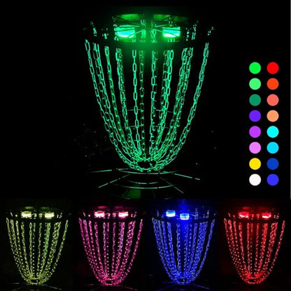 LED Disc Golf Baskets Light 2-Pack with Magnetic Attachment, RF Remote Control, Waterproof, Multi Colored Adjustment Modes for Disc Golf Night Practice