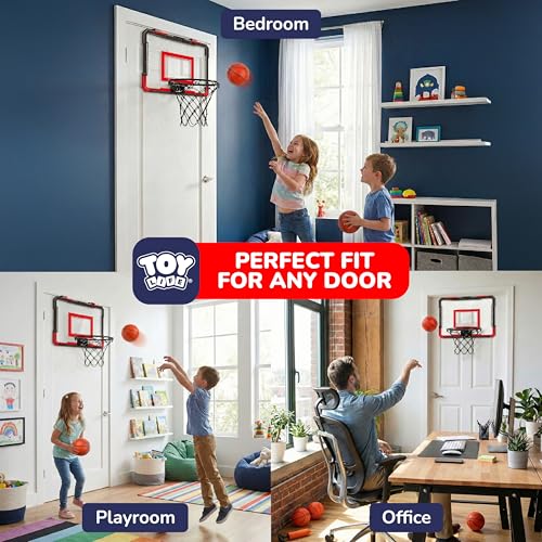 TOY Life Basketball Hoop Over The Door Basketball Hoop Room Office Mini Hoop Basketballs Hoop Indoor Kids Teens Adults Basketball Toy Basketball Goal with 4 Balls - color: Black-Classic