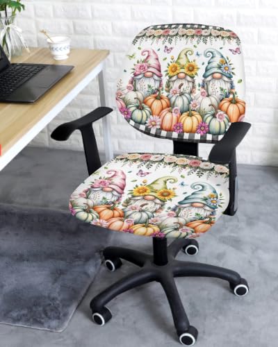 Savannan Office Chair Cover, Pastoral Gnomes Floral Pumpkin Protective Stretch Elastic Universal Cover for Desk Task Chair,Computer Rotating Chair 1 Pcs Black White Buffalo Plaid