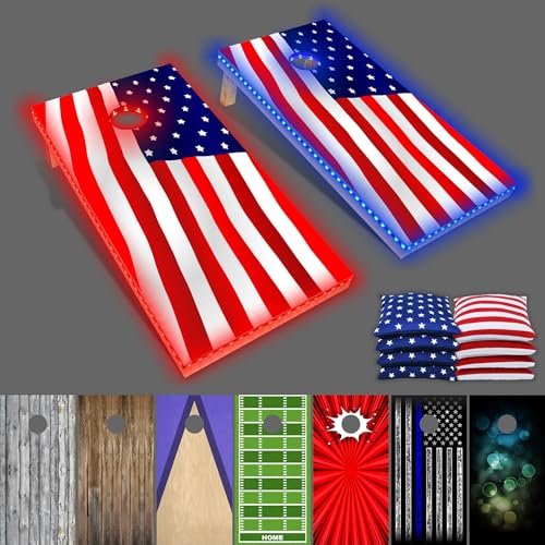 PartyToss Cornhole Boards/Bean Bag Toss Game Set w/Optional LED Lights & Graphics - Choose Your Model - color: USA