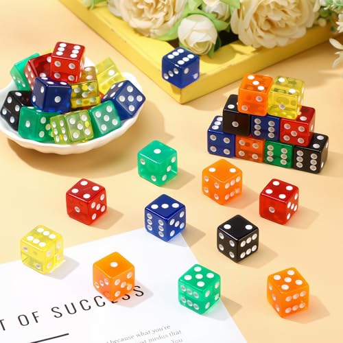 Seenelling 36 Piece 19 mm Casino Style Craps Dice Sets Acrylic and Translucent D6 Dice, Square W/Rounded Edge for Casino, Craps, Table Games and Board Games (Fashion Color) - color: Fashion Color