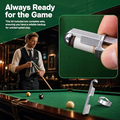 2Sets Pool Cue Repair Kit Billiard Cue Tip Clamp Tool Aluminum Alloy Cue Stick Tip Repair Kit for Pool Table Replacement Accessories