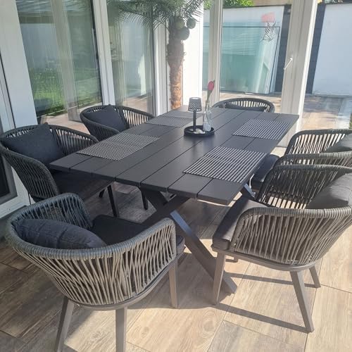 PURPLE LEAF 7 Pieces Patio Dining Set Wicker Outdoor Furniture Rectangular Table and Chairs Set for Garden Deck Aluminum Frame Backyard Kitchen Set, Cushions and Pillows Included Grey - color: Grey, size: 7 Pcs, style: Rectangular