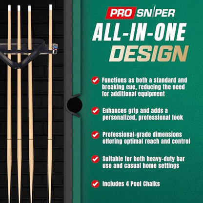 Prosniper Premium Pool Sticks Set of 4 | 58-Inch, 19-Oz Canadian Ashwood Pool Cue with Low-Deflection Shaft & 4 Extra Chalks | Pro-Grade Billiard Cue for Home & Bar Play - color: Black