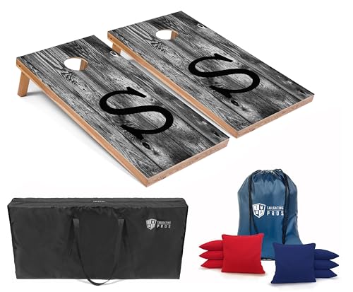 Tailgating Pros Monogrammed Grey Cornhole Boards - 4'x2' Lightweight Cornhole Game- Includes Carrying Case, Set of 8 Corn Hole Bags & Tote - color: S