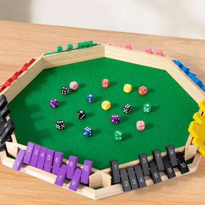 Wooden Shut The Box Game 8 Player, Shut The Box-Wooden Dice Board Game, Creative Play Essential with Colorful Board and 16 Dices Accessories for Enhancing Role Playing Activities Interactive Play