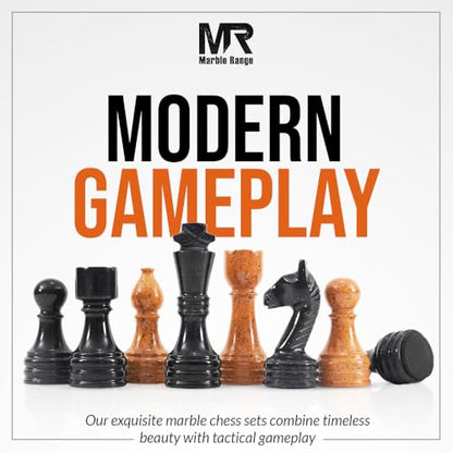 Marble Chess Set 15" Inches Black & Golden with Storage Box and 2 Extra Queen Handmade Classic Board Games for Adults, Luxury Marble Chess Board & Chess Pieces for Gifts - color: Black & Golden