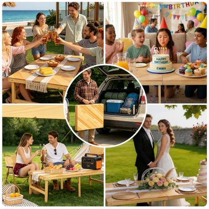 Folding Picnic Table, 5 Ft Solid Wood Low Floor Portable Picnic Table with Boho Table Runner for Indoor & Outdoor, Patio, Beach, Kids, Party, Garden, Camping, Wedding, Travel