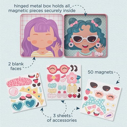 Stephen Joseph, Funny Faces 50 pc Magnetic Travel Play Set – Fun Game for Families, Ideal for Ages 3+ – Travel Game for Kids with Travel Tin, Girl - color: Girl