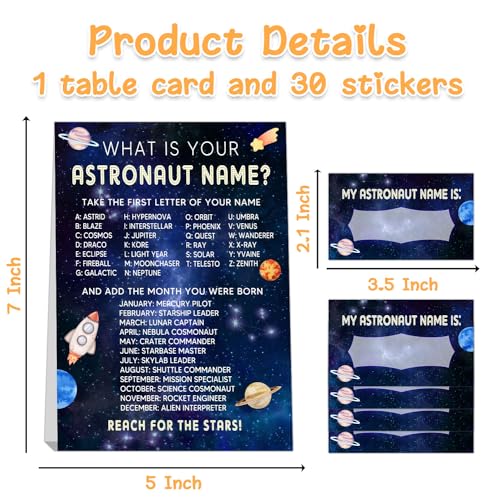 What's Your Astronaut Name, 1 Sign and 30 Name Stickers - style: Astronaut