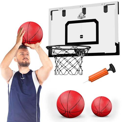 HYES 24" x 16" Large Basketball Hoop Indoor for Adults, Over The Door Basketball Hoop with Sturdy Backboard, Big Basketball Toys Gifts Ideas for Man Kids Teens Boys Girls, Black - color: Black
