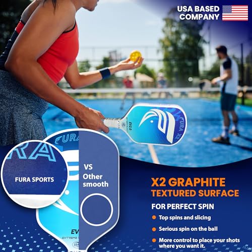 FURA Pickleball Paddle Set of 2 – USAPA Approved Lightweight Graphite Pickleball Rackets with 16mm Honeycomb Core & MaxGrit Spin Surface for Superior Spin & Control – Includes Bag, Balls & Grips