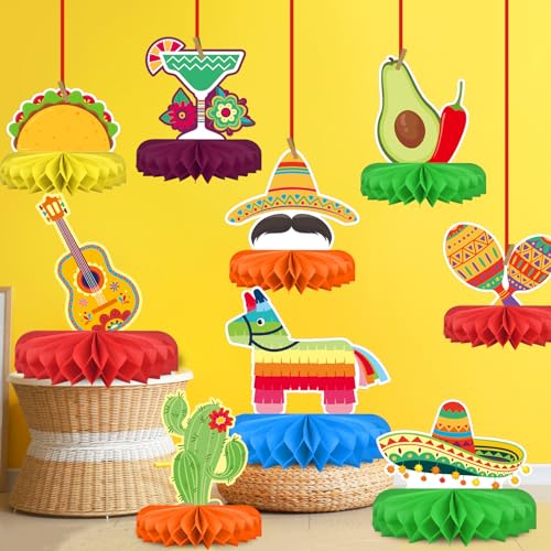 Fiesta Party Decorations - Authentic Mexican Themed Honeycomb Centerpiece for Cinco De Mayo, Taco Parties, Birthdays & Day of the Dead Celebrations - style: Fiesta