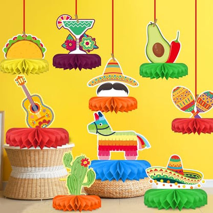 Fiesta Party Decorations - Authentic Mexican Themed Honeycomb Centerpiece for Cinco De Mayo, Taco Parties, Birthdays & Day of the Dead Celebrations - style: Fiesta