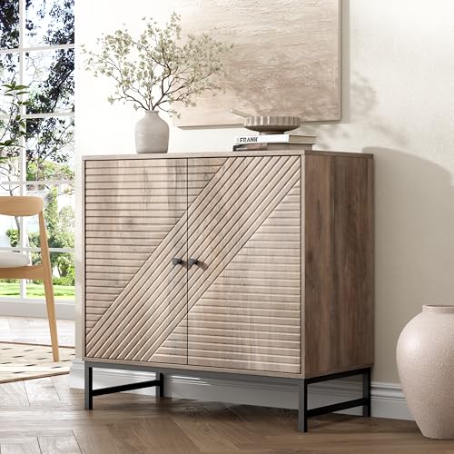Storage Cabinet with Doors and Adjustable Shelf, Sideboard Buffet Cabinet with Storage, Console Table & Credenza for Living Room, Kitchen, Dining Room - color: Wood