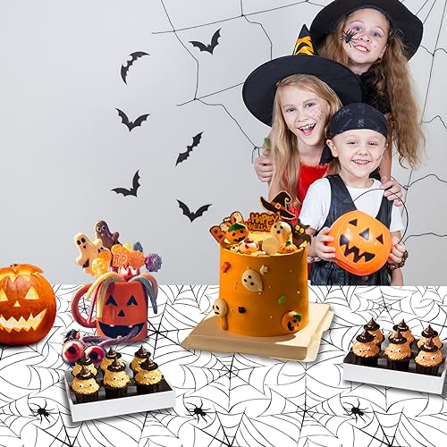 2 Pack Halloween Plastic Table cloths Christmas Plastic Table Covers Disposable Table Cloths for Christmas Party BBQ Picnic TableCovers Waterproof TableCloth White Spider Web Table Covers 54 x 108 in - color: White Spider Web