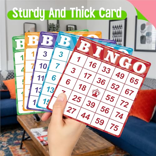 100-Pack Number Bingo Game Cards, Disposable Reusable Multi-Color Paper Sheets for Kids, Numbers 1-75 Bingo Board Game for Parties, School, Classroom, Family Gathering Activity, Travel, Road Trip