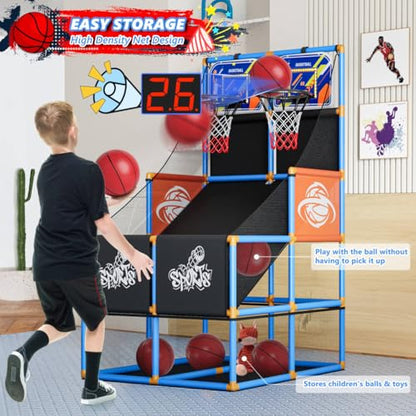 Dual Shot Arcade Basketball Game Set Boy Toys:Kids Basketball Hoop with 6 Balls Electronic Scoreboard LED Light Indoor Outdoor Sports Toy Activities for Boys Girls Birthday Gifts Aged 3-5 6-8 8-12 - style: Blue Double Scoring Basketball Hoop