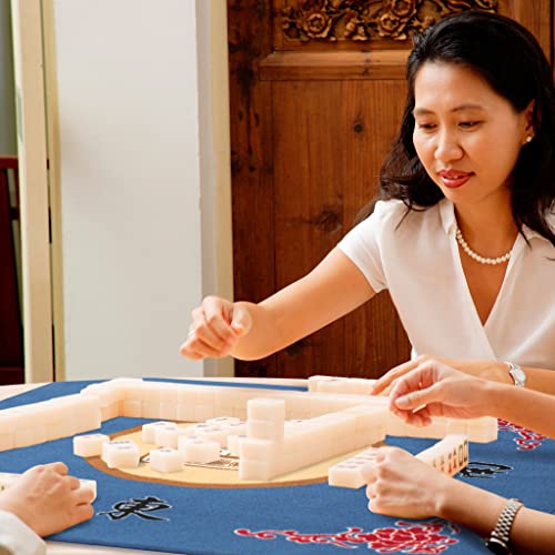 Yellow Mountain Imports Table Cover for Mahjong, Poker, Card Games, Board Games, Tile Game, and Dominoes - 31.1 Inches - Roll-up Gaming Mat with Carrying Bag - color: Blue