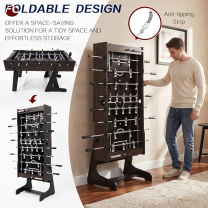RAYKEEP 53" Folding Foosball Table with LED Lights, Full Size Indoor Soccer Game with Electronic Scoreboard for Adults & Kids, Home, Game Room, or Office – Includes 2 Balls & 2 Cup Holders