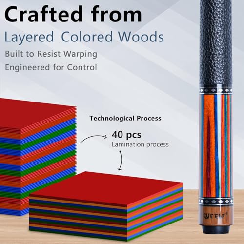 CUEELF Pool Cue Stick Low Deflection Hand-Made Inlay Billiard Cue 58'' Professional Billiard Pool Cue Stick for Adults-12.5mm Tip,3/8 * 8 Joint - color: WD-CM-CAI