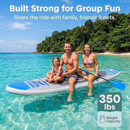 SereneLife 10’6" Inflatable Stand Up Paddle Board with Premium SUP Accessories - Wide Stable Design with Non-Slip EVA Deck Pad, for Youth and Adults, 350 lbs. Capacity - color: Blue