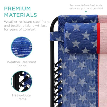 Best Choice Products Set of 2 Adjustable Steel Mesh Zero Gravity Lounge Chair Recliners w/Pillows and Cup Holder Trays - American Flag - color: American Flag, size: Standard