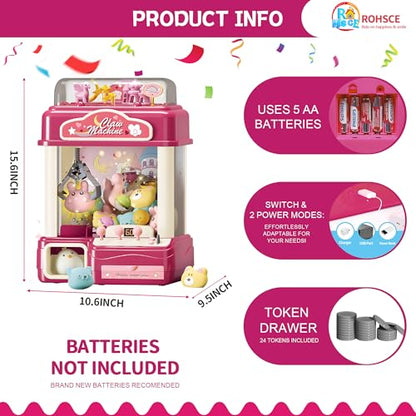 Interactive Claw Toy Arcade Machine with Prizes, Kids Vending Machine with Lights, Music, Plush Toys & Capsules, Mini Claw Machine USB Rechargeable, Birthday Gift for Girls Ages 6-12 - style: Large Dreamy Unicorn