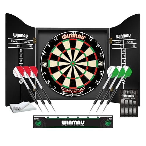 WINMAU Diamond Plus Dartboard - PDC Tournament Dart Board with High-Density Sisal & Reduced Bounce-Out Wiring - Available as Board Only, Surround Set or Cabinet Set with Steel Tip Darts