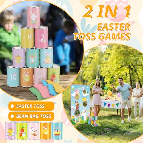 Hollowfly 19 Pcs Easter Can Bean Bag Toss Games Bunny Toss Cornhole Festive Party Throwing Easter Carnival Game Set for Family Outdoor Gatherings Birthdays Party Activities
