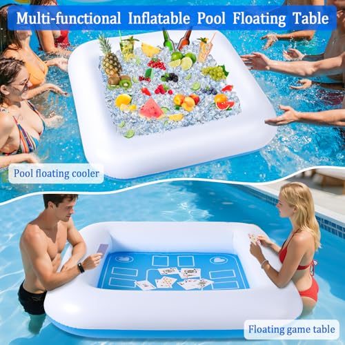 Pool Inflatable Game Table with Waterproof Playing Cards(35.5 inches×35.5 inches,Blue/White) - color: White /Blue, size: 1 Set