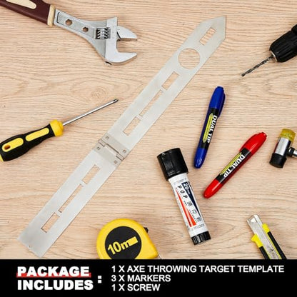 Epakh Axe Throwing Target Template Stainless Steel Target Template Stencil Comes with 3 Markers Throwing Board Stencil Axe Set for Drawing, 20 x 2 Inches (Foldable)