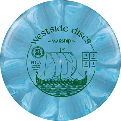 Westside Discs Origio Burst Warship Disc Golf Midrange | Stable Disc Golf Mid Range | Grippy, Base Plastic w/Color Burst | Mid Range Disc Golf Disc | Beginner Disc Golf Frisbee - color: Blue