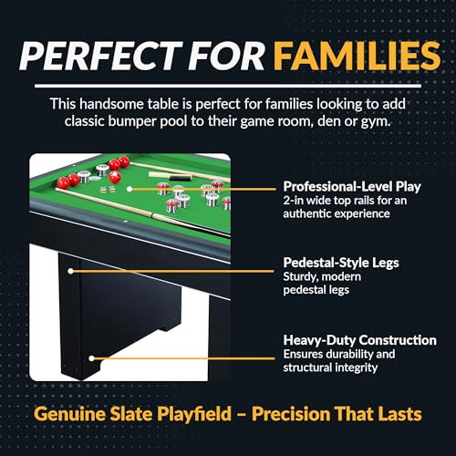 Hathaway Renegade 54-in Bumper Pool Table for Game Room – Genuine Slate Play Bed & Carpeted Ball Return System – Includes Cues, Balls, Brush & Chalk – Green Felt with Black Finish