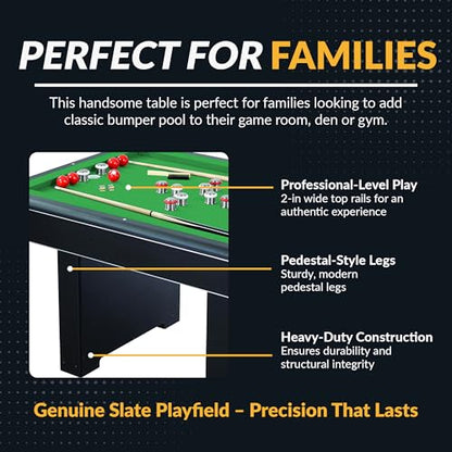 Hathaway Renegade 54-in Bumper Pool Table for Game Room – Genuine Slate Play Bed & Carpeted Ball Return System – Includes Cues, Balls, Brush & Chalk – Green Felt with Black Finish