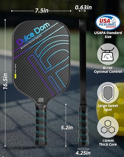 Dulce DOM Pickleball Paddles Set of 2/4 - USAPA Approved, 4 Indoor Outdoor Pickleball Balls, Fiberglass Surface Paddle Racket with Cover Bag, Ideal Training Equipment Gift for Men & Women - color: Black*1
