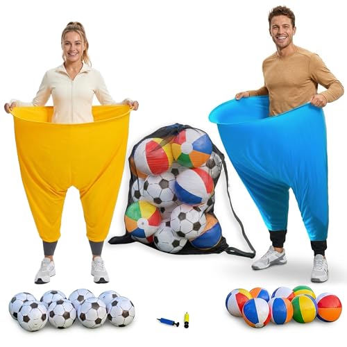 Granny Pants Yard Game Set - Outdoor Tossing Games for Adults | Oversized Stretchy Pants, Bouncy Balls, Air Pumps, XXL Sport Ball Storage Bag, Family Reunion, Party, Field Day