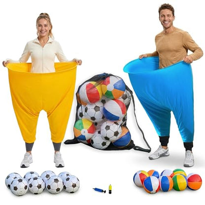 Granny Pants Yard Game Set - Outdoor Tossing Games for Adults | Oversized Stretchy Pants, Bouncy Balls, Air Pumps, XXL Sport Ball Storage Bag, Family Reunion, Party, Field Day