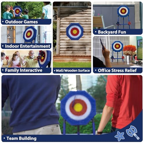 Axe Throwing Game for Backyard, Kids Axe Throwing Game with 4 Axes & 4 Darts, Height Adjustable Axe Throwing Target Set, Safe Indoor & Outdoor Throwing Axe Set for Family Fun