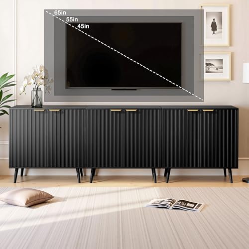 Set of 3 Fluted Storage Cabinet, Buffet Cabinet with Storage, Wood Sideboard with Adjustable Shelf, Modern Accent Cabinet & Console Table for Entryway, Living Room, Dining Room, Black - color: Black丨fluted Panel, size: 3 Pieces