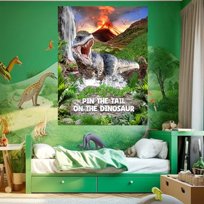 Faccito Pin Tail on Dinosaur Birthday Games Dinosaur Party Decorations Large Poster with 24 Tails Stickers Blindfold Pin Tail Games for Birthday Party Decorations Activities Supplies - style: Dinosaur