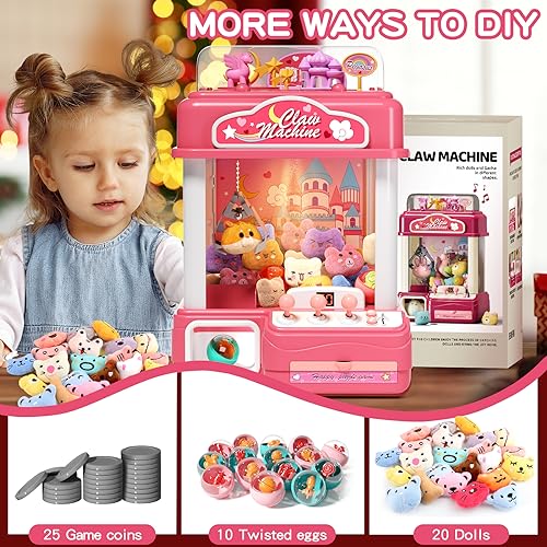 55 PCS Large Kids Claw Machine, Candy Vending Grabber, Prize Dispenser Toys for Girls Boys with Lights Sound, Electronic Claw Game Machine Toys for 3 4 5 6 7 8 Years Old Girls