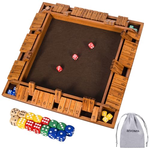 Upgraded 16.54’’ Shut The Box Dice Game with 15 Numbers for 1-4 Players, Large Wooden Board Math Game 16 Dices, Tabletop Games Kids Adults Family Party Birthday - color: 16.5 In-brown